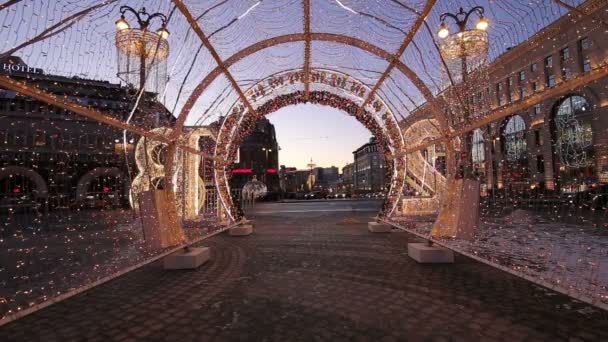 Navidad Vacaciones Año Nuevo Decoración Lubyanskaya Lubyanka Plaza Por Noche — Vídeo de stock