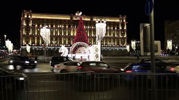 Vánoční Novoroční Svátky Dekorace Lubjanka Lubjanského Náměstí Večer Moskva Rusko — Stock video