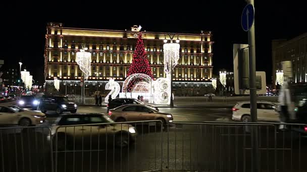 Natale Capodanno Decorazione Lubyanskaya Lubyanka Piazza Sera Mosca Russia — Video Stock