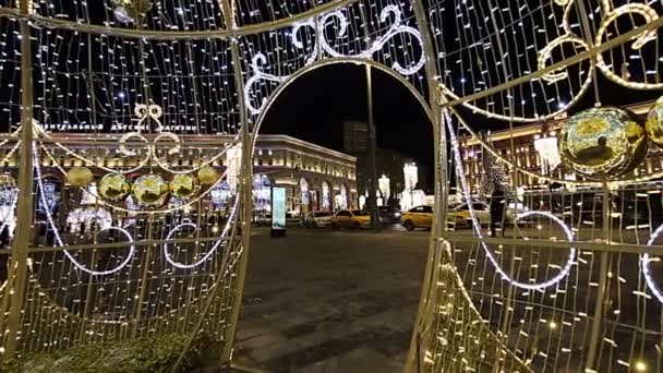 Moscow Oroszország Január 2018 Újévi Ünnepek Karácsonyi Dekoráció Lubyanskaya Lubyanka — Stock videók