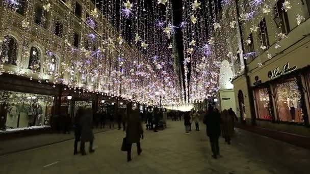 Moskwa Rosja Stycznia 2018 Boże Narodzenie Sylwester Oświetlenie Nikolskaya Street — Wideo stockowe