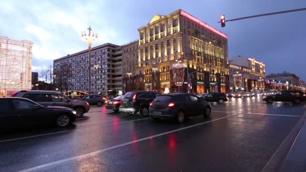 Moskou Rusland Januari 2018 Kerst Nieuwjaars Vakantie Verlichting Verkeer Van — Stockvideo