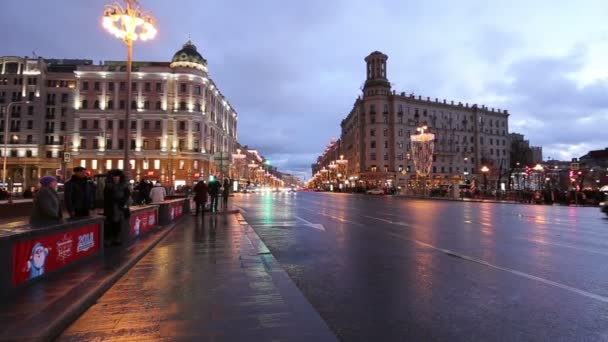 Moskau Russland Januar 2018 Weihnachts Und Jahresferien Beleuchtung Und Verkehr — Stockvideo