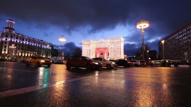 Moscú Rusia Enero 2018 Navidad Año Nuevo Iluminación Tráfico Coches — Vídeos de Stock