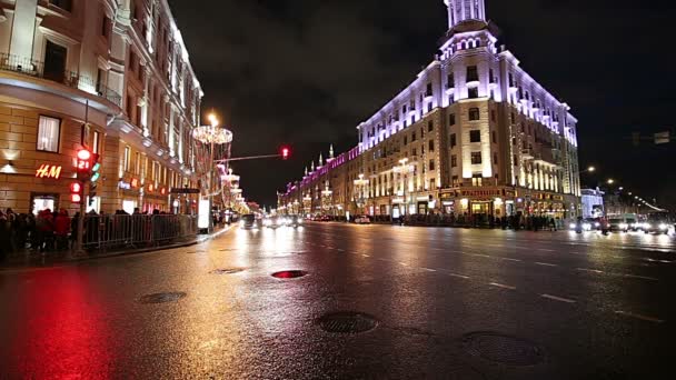 Moscow Rússia Janeiro 2018 Natal Ano Novo Iluminação Feriados Tráfego — Vídeo de Stock