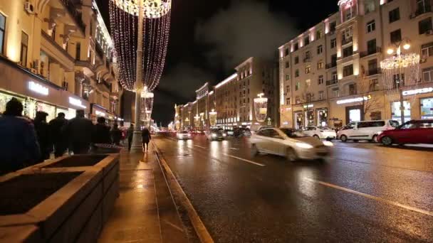 Mosca Russia Gennaio 2018 Vacanze Natale Capodanno Illuminazione Traffico Auto — Video Stock