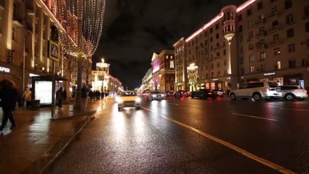 Mosca Russia Gennaio 2018 Vacanze Natale Capodanno Illuminazione Traffico Auto — Video Stock