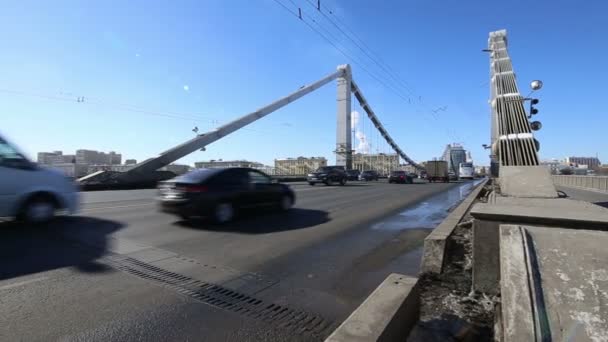 Ponte Krymsky Ponte Crimeia Dia Inverno Uma Ponte Suspensa Aço — Vídeo de Stock