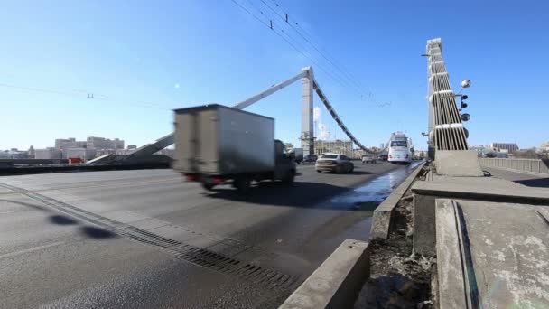 Krymsky Bridge Crimean Bridge Winter Day Steel Suspension Bridge Moscow — Stock Video