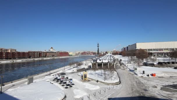 Moskow Moskva Floden Vallen Och Piter Törst Monument Ryssland Vinterdag — Stockvideo