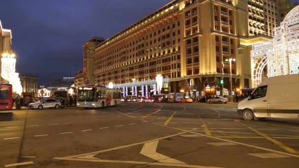 Mosca Russia Gennaio 2018 Illuminazione Natale Capodanno Four Seasons Hotel — Video Stock