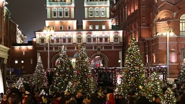 Mosca Russia Gennaio 2018 Natale Capodanno Festivi Illuminazione Piazza Manege — Video Stock