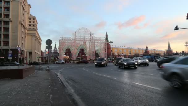 Moscú Rusia Enero 2018 Iluminación Navidad Año Nuevo Plaza Manege — Vídeo de stock