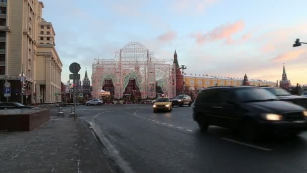 Moskau Russland Januar 2018 Weihnachts Und Feiertagsbeleuchtung Und Manegenplatz Der — Stockvideo