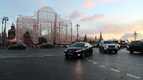 Moscú Rusia Enero 2018 Iluminación Navidad Año Nuevo Plaza Manege — Vídeo de stock