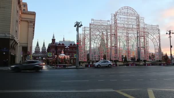Moskou Rusland Januari 2018 Kerst Nieuwjaars Vakantie Verlichting Manege Square — Stockvideo