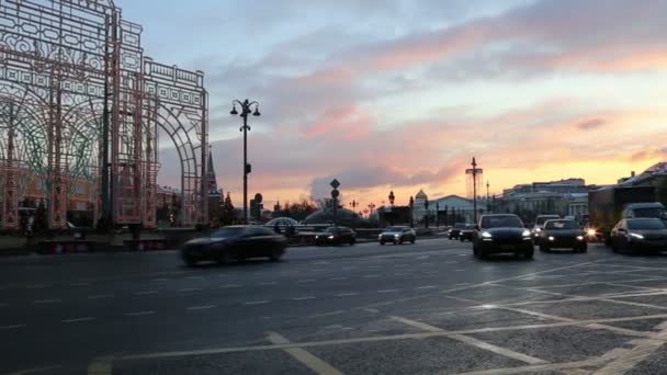 Moscow Oroszország Január 2018 Karácsonyi Újévi Ünnepek Megvilágítás Lovagló Square — Stock videók