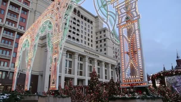 Москва Російська Федерація Січня 2018 Різдвяних Новорічних Свят Освітлення Готелі — стокове відео