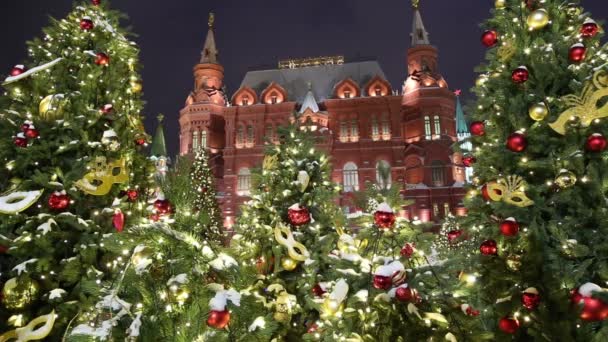モスクワ ロシア連邦 2018 クリスマスと新年の祝日イルミネーションと夜馬術学校広場 モスクワ ロシア — ストック動画