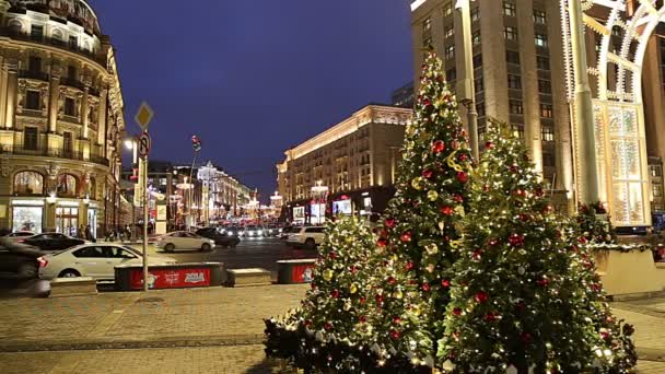 Moskova Rusya Ocak 2018 Noel Yeni Yıl Tatilleri Aydınlatma Trombonu — Stok video