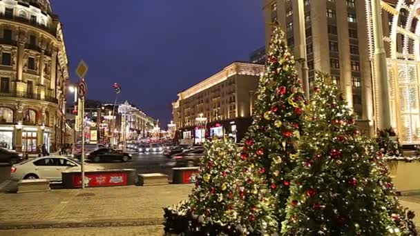 Moskau Russland Januar 2018 Weihnachts Und Feiertagsbeleuchtung Und Manegenplatz Der — Stockvideo