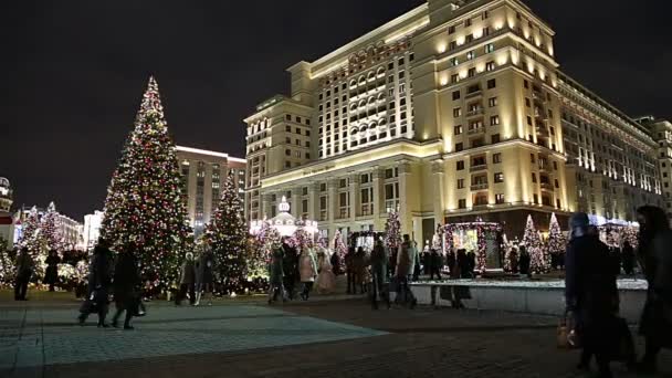 Moscow Oroszország Január 2018 Karácsonyi Újévi Ünnepek Megvilágítás Four Seasons — Stock videók