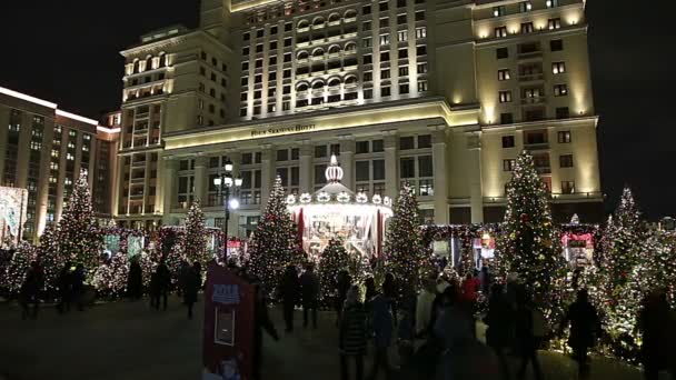 Moskou Rusland Januari 2018 Kerst Nieuwjaars Vakantie Verlichting Four Seasons — Stockvideo