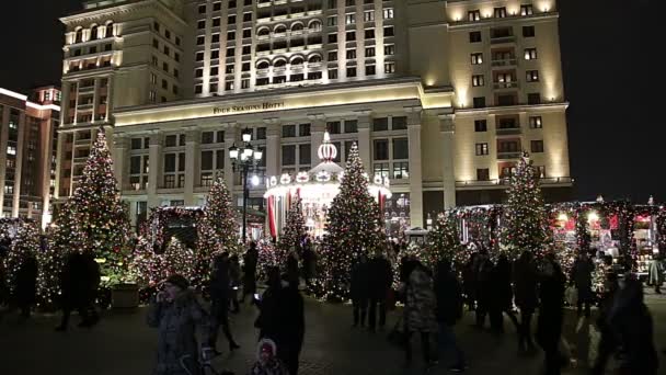 Moskou Rusland Januari 2018 Kerst Nieuwjaars Vakantie Verlichting Four Seasons — Stockvideo