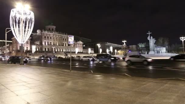 Moscú Rusia Enero 2018 Iluminación Navideña Año Nuevo Monumento Santo — Vídeos de Stock