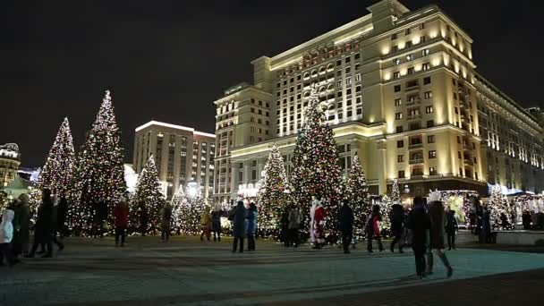 Moscú Rusia Enero 2018 Iluminación Navidad Año Nuevo Hotel Four — Vídeos de Stock