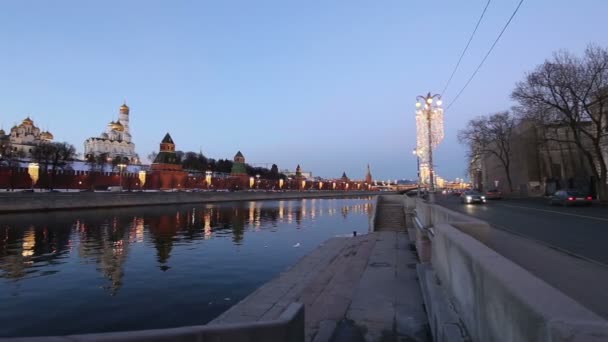 Moskow Leipva Sungai Tanggul Dekat Kremlin Malam Hari Yang Paling — Stok Video