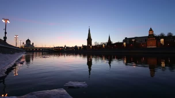 Moskova Nehri Kremlin Gece Moskova Rusya Moskova Nın Popüler Görünümü — Stok video