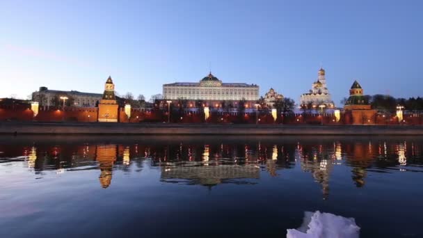 View Moskva River Kremlin Night Moscow Russia Most Popular View — Stock Video