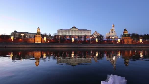 Uitzicht Rivier Moskva Het Kremlin Nachts Moskou Rusland Populairste Weergave — Stockvideo