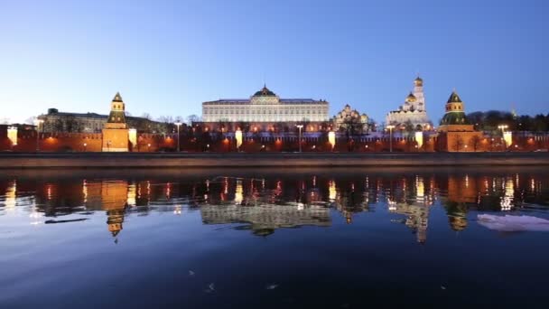 Vista Del Río Moskva Kremlin Por Noche Moscú Rusia Vista — Vídeo de stock