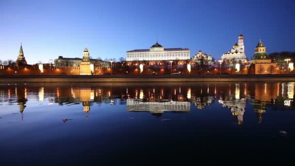 Vista Del Río Moskva Kremlin Por Noche Moscú Rusia Vista — Vídeos de Stock