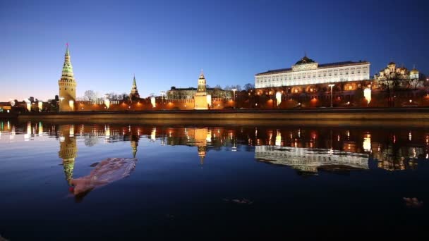 Vista Del Río Moskva Kremlin Por Noche Moscú Rusia Vista — Vídeo de stock