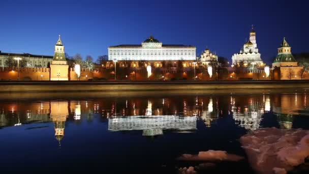 Blick Auf Die Moskwa Und Den Kreml Bei Nacht Moskau — Stockvideo