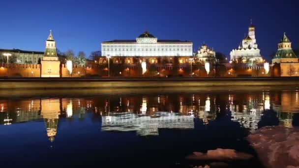 Vista Del Río Moskva Kremlin Por Noche Moscú Rusia Vista — Vídeos de Stock