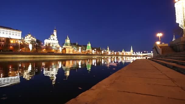 Uitzicht Rivier Moskva Het Kremlin Nachts Moskou Rusland Populairste Weergave — Stockvideo