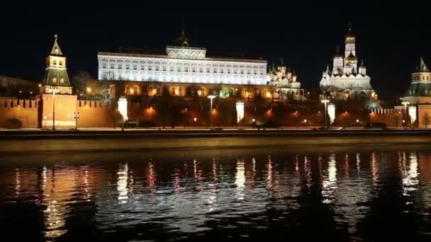 Vista Del Río Moskva Kremlin Por Noche Moscú Rusia Vista — Vídeo de stock