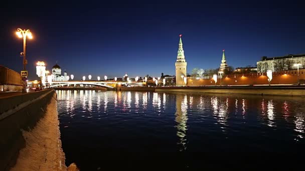 Uitzicht Rivier Moskva Het Kremlin Nachts Moskou Rusland Populairste Weergave — Stockvideo