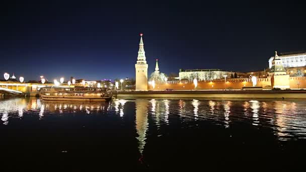 Uitzicht Rivier Moskva Het Kremlin Nachts Moskou Rusland Populairste Weergave — Stockvideo