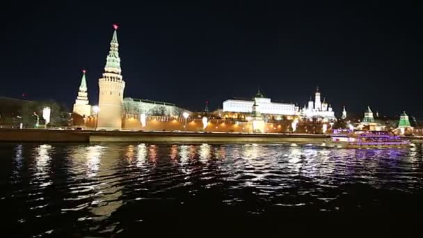Θέα Στον Ποταμό Μόσχοβα Και Κρεμλίνο Νύχτα Μόσχα Ρωσία Την — Αρχείο Βίντεο