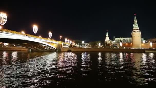 Stone Bridge Yakınındaki Kremlin Gece Moskova Rusya Nın Popüler Görünümü — Stok video