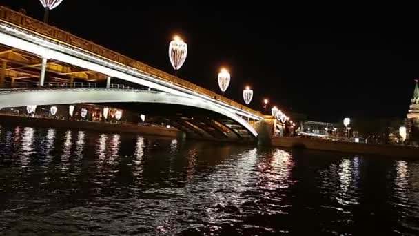 Stone Bridge Yakınındaki Kremlin Gece Moskova Rusya Nın Popüler Görünümü — Stok video