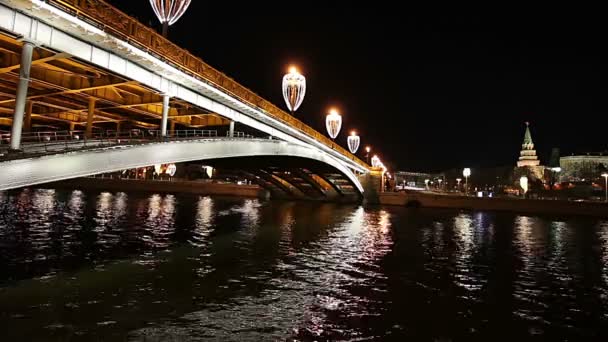 Puente Piedra Cerca Del Kremlin Por Noche Vista Más Popular — Vídeos de Stock