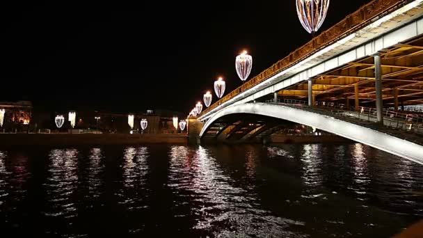 Каменный Мост Возле Кремля Ночью Самый Популярный Вид Москвы Россия — стоковое видео
