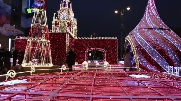 Moskau Russland Januar 2018 Weihnachtsdekoration Auf Dem Gelände Des Kiyevskaya — Stockvideo