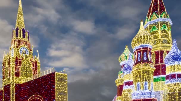 Weihnachtsdekoration Auf Dem Gelände Des Kijewskaja Bahnhofs Der Nacht Moskau — Stockvideo